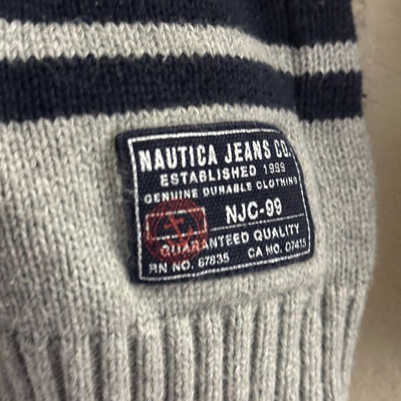 Nautica Jeans Co 1/4 Zip Casual Striped Blue Grey Waffle Knit Sweater Men 2XL - Picture 5 of 12